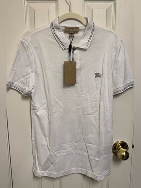 Burberry White Polo with Black Contrast Stitching